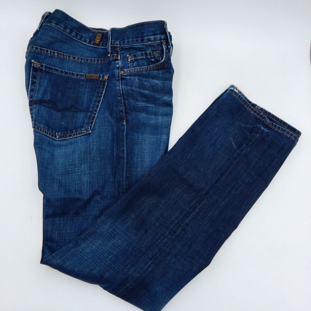 7 For All Mankind Jeans Mens Size 32 Blue Slimmy Button Fly Dark Wash